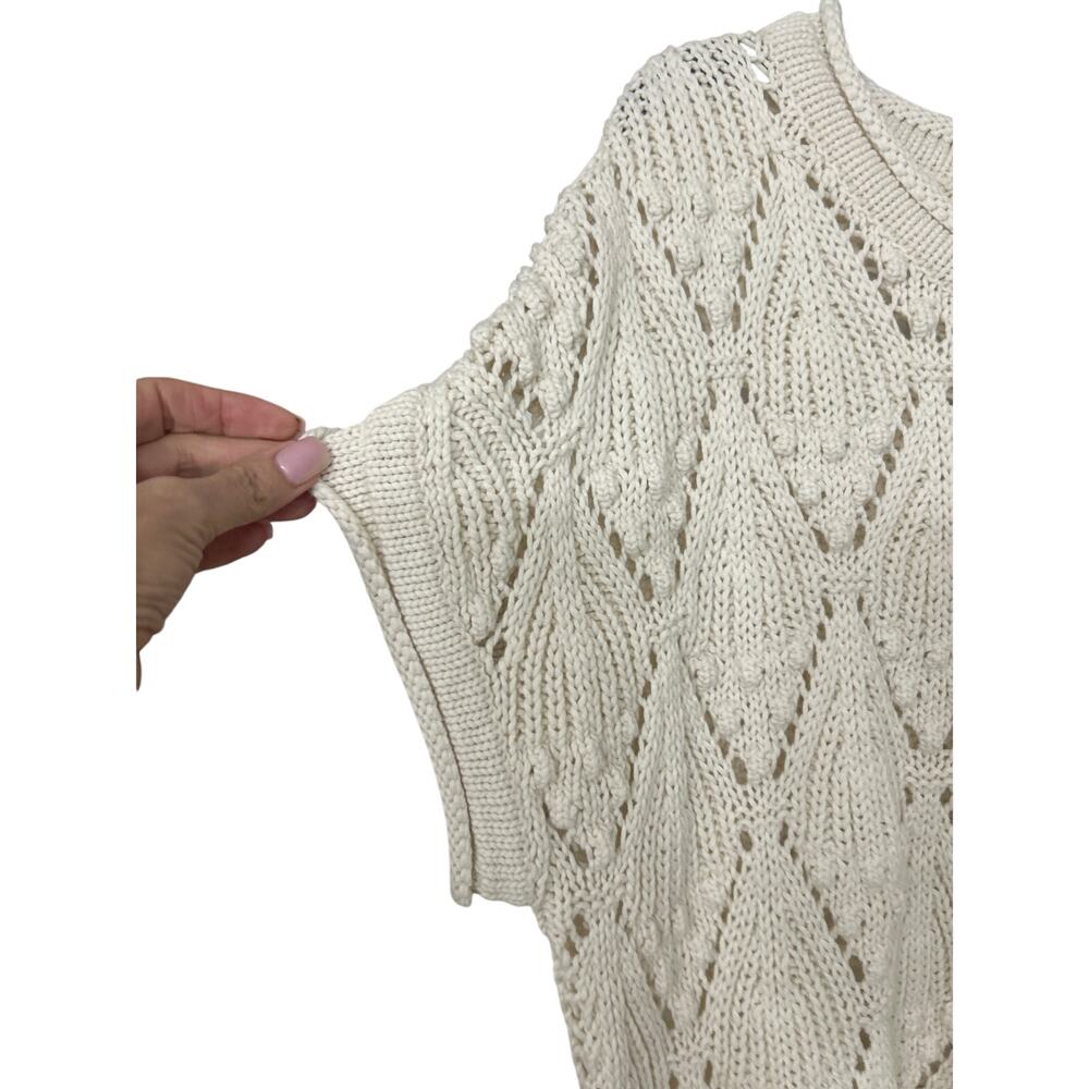Cream Crochet Open Knit Boxy Sweater Boho Coastal Cottagecore Large NWT Neutral - Picture 6 of 13